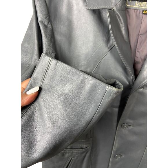 Golden Collection Mens Ash Gray Vintage Button Front Leather Lined Jacket SZ 44 - Picture 4 of 11